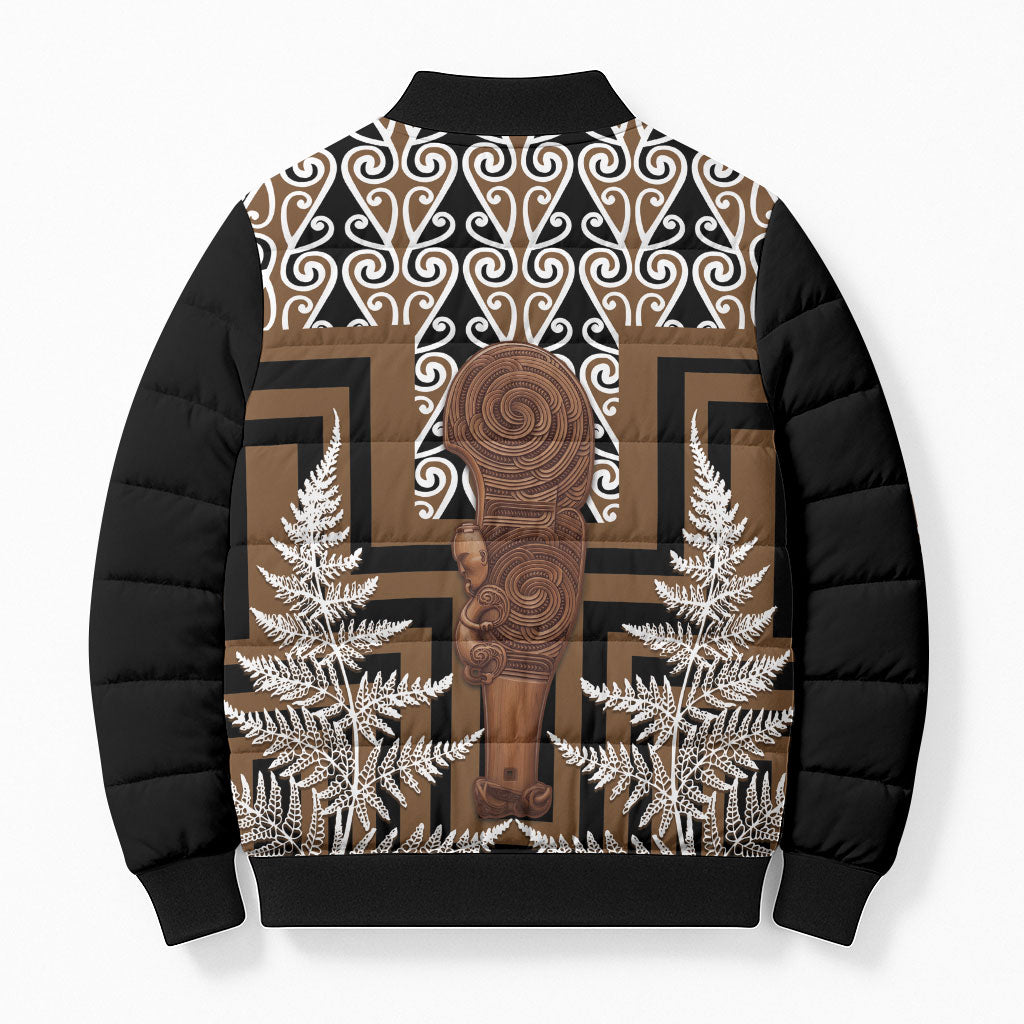 Wahaika New Zealand Bomber Puffer Jacket Maori Weapon Kowhaiwhai Fern Poutama Motifs