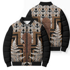 Wahaika New Zealand Bomber Puffer Jacket Maori Weapon Kowhaiwhai Fern Poutama Motifs