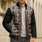 Wahaika New Zealand Bomber Puffer Jacket Maori Weapon Kowhaiwhai Fern Poutama Motifs
