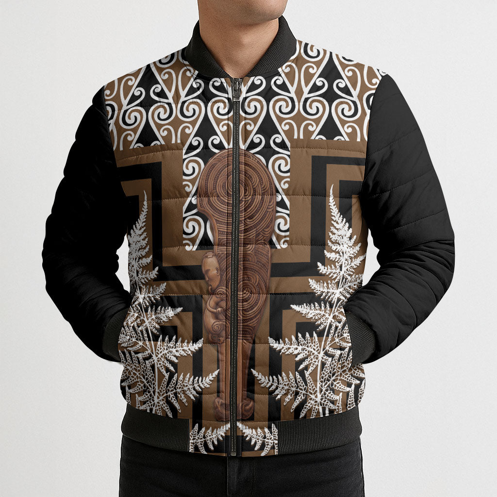 Wahaika New Zealand Bomber Puffer Jacket Maori Weapon Kowhaiwhai Fern Poutama Motifs