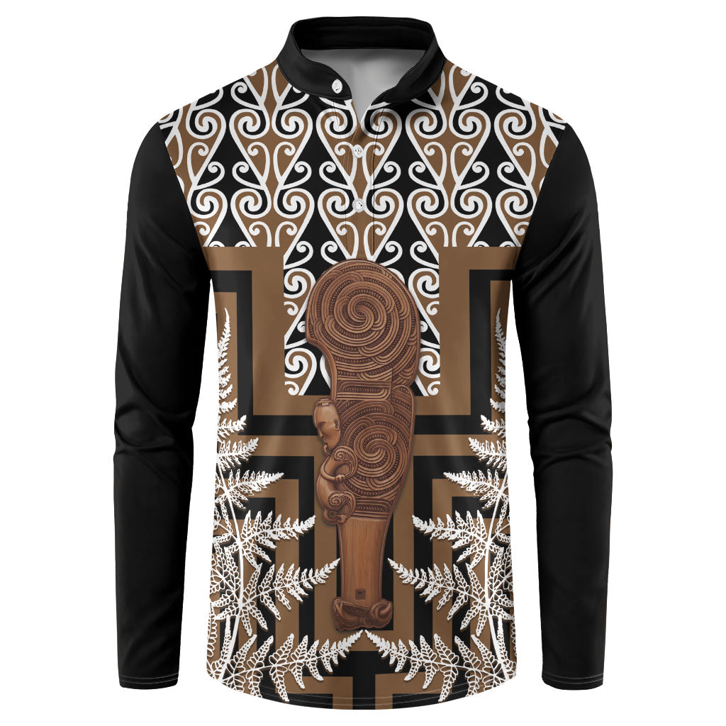 Wahaika New Zealand Button Sweatshirt Maori Weapon Kowhaiwhai Fern Poutama Motifs