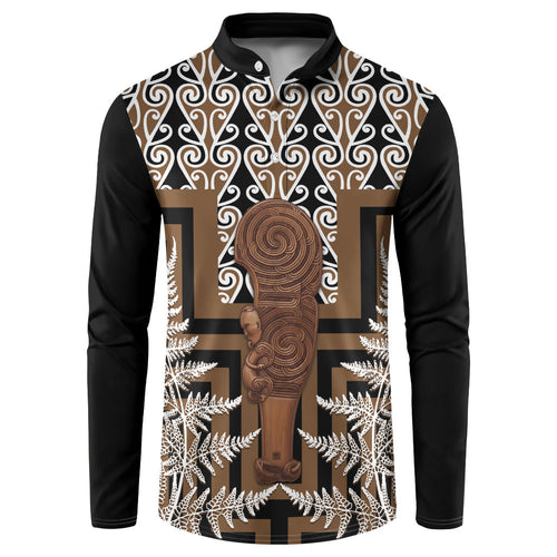 Wahaika New Zealand Button Sweatshirt Maori Weapon Kowhaiwhai Fern Poutama Motifs
