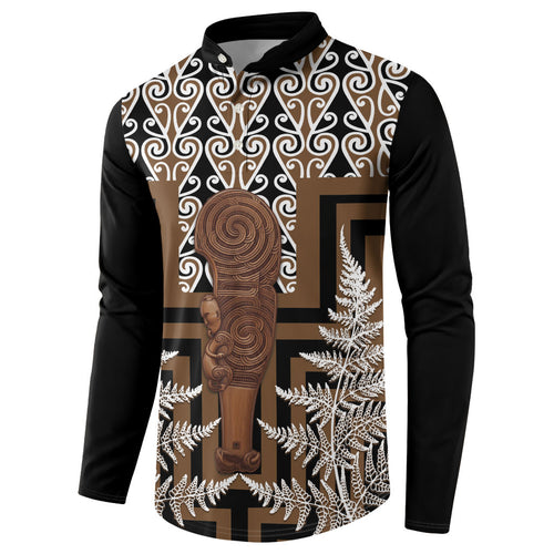 Wahaika New Zealand Button Sweatshirt Maori Weapon Kowhaiwhai Fern Poutama Motifs