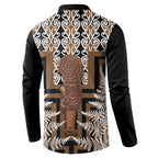 Wahaika New Zealand Button Sweatshirt Maori Weapon Kowhaiwhai Fern Poutama Motifs