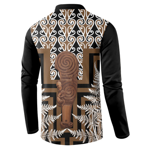 Wahaika New Zealand Button Sweatshirt Maori Weapon Kowhaiwhai Fern Poutama Motifs