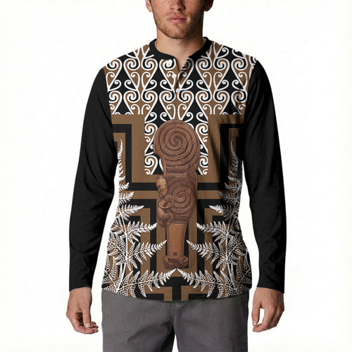 Wahaika New Zealand Button Sweatshirt Maori Weapon Kowhaiwhai Fern Poutama Motifs