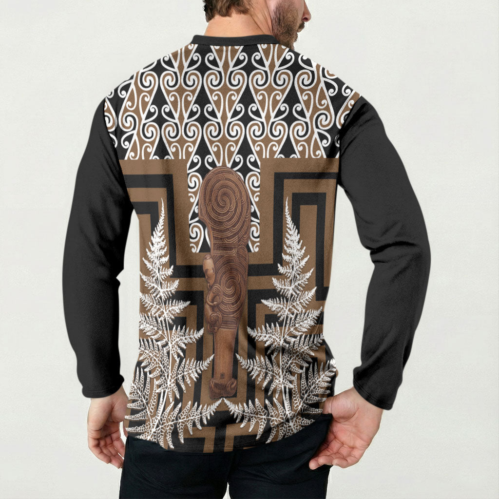 Wahaika New Zealand Button Sweatshirt Maori Weapon Kowhaiwhai Fern Poutama Motifs