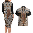 Wahaika New Zealand Couples Matching Long Sleeve Bodycon Dress and Hawaiian Shirt Maori Weapon Kowhaiwhai Fern Poutama Motifs