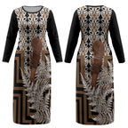 Wahaika New Zealand Couples Matching Long Sleeve Bodycon Dress and Long Sleeve Button Shirt Maori Weapon Kowhaiwhai Fern Poutama Motifs LT14