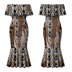 Wahaika New Zealand Couples Matching Mermaid Dress and Hawaiian Shirt Maori Weapon Kowhaiwhai Fern Poutama Motifs LT14