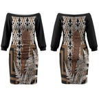 Wahaika New Zealand Couples Matching Off The Shoulder Long Sleeve Dress and Hawaiian Shirt Maori Weapon Kowhaiwhai Fern Poutama Motifs LT14
