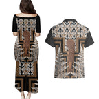 Wahaika New Zealand Couples Matching Puletasi and Hawaiian Shirt Maori Weapon Kowhaiwhai Fern Poutama Motifs