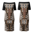 Wahaika New Zealand Couples Matching Puletasi and Hawaiian Shirt Maori Weapon Kowhaiwhai Fern Poutama Motifs LT14