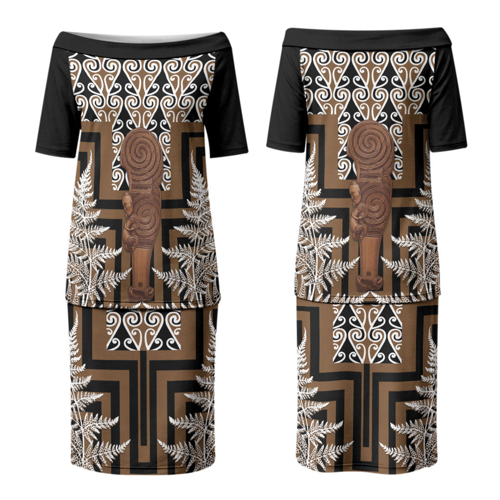 Wahaika New Zealand Couples Matching Puletasi and Long Sleeve Button Shirt Maori Weapon Kowhaiwhai Fern Poutama Motifs LT14