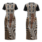 Wahaika New Zealand Couples Matching Short Sleeve Bodycon Dress and Long Sleeve Button Shirt Maori Weapon Kowhaiwhai Fern Poutama Motifs LT14