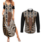 Wahaika New Zealand Couples Matching Summer Maxi Dress and Long Sleeve Button Shirt Maori Weapon Kowhaiwhai Fern Poutama Motifs