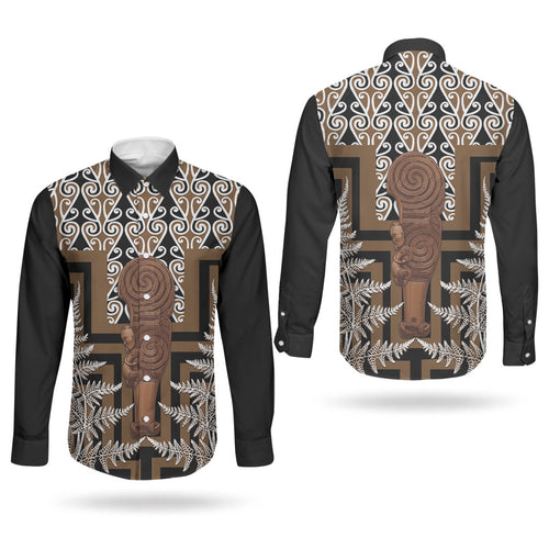 Wahaika New Zealand Couples Matching Summer Maxi Dress and Long Sleeve Button Shirt Maori Weapon Kowhaiwhai Fern Poutama Motifs