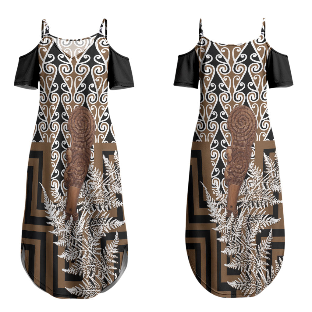 Wahaika New Zealand Couples Matching Summer Maxi Dress and Long Sleeve Button Shirt Maori Weapon Kowhaiwhai Fern Poutama Motifs LT14