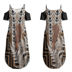 Wahaika New Zealand Couples Matching Summer Maxi Dress and Long Sleeve Button Shirt Maori Weapon Kowhaiwhai Fern Poutama Motifs LT14