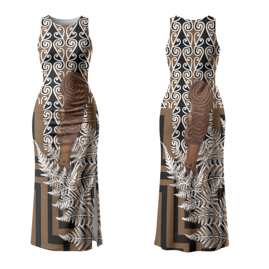 Wahaika New Zealand Couples Matching Tank Maxi Dress and Hawaiian Shirt Maori Weapon Kowhaiwhai Fern Poutama Motifs LT14