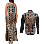 Wahaika New Zealand Couples Matching Tank Maxi Dress and Long Sleeve Button Shirt Maori Weapon Kowhaiwhai Fern Poutama Motifs