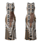 Wahaika New Zealand Couples Matching Tank Maxi Dress and Long Sleeve Button Shirt Maori Weapon Kowhaiwhai Fern Poutama Motifs LT14