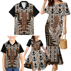 Wahaika New Zealand Family Matching Mermaid Dress and Hawaiian Shirt Maori Weapon Kowhaiwhai Fern Poutama Motifs