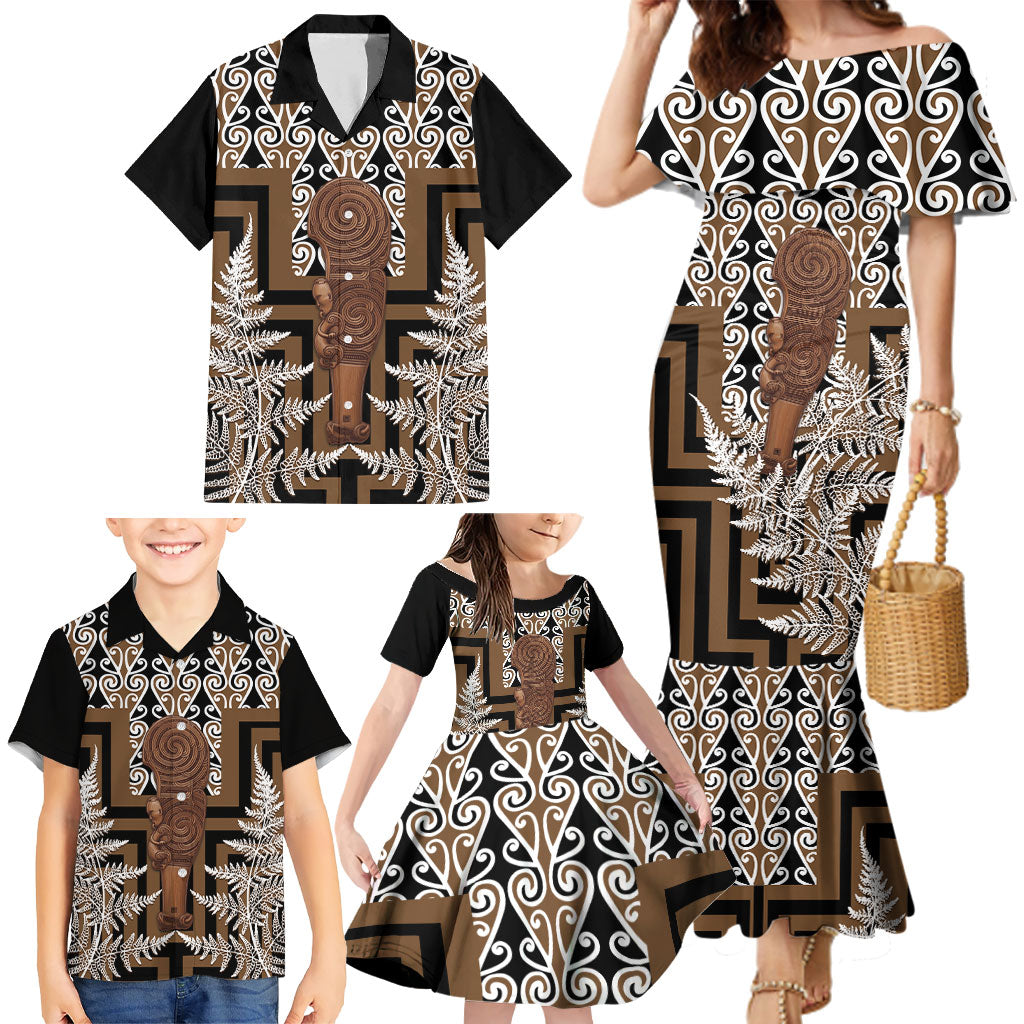 Wahaika New Zealand Family Matching Mermaid Dress and Hawaiian Shirt Maori Weapon Kowhaiwhai Fern Poutama Motifs