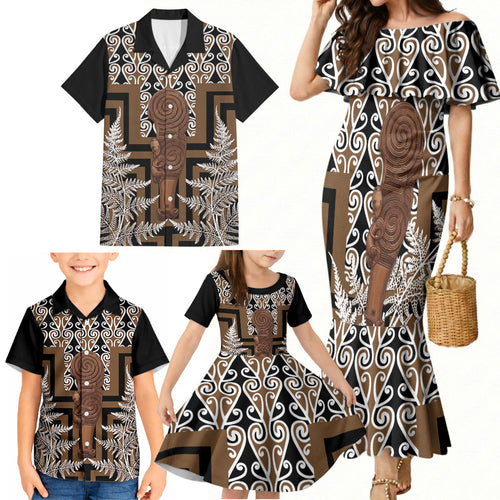 Wahaika New Zealand Family Matching Mermaid Dress and Hawaiian Shirt Maori Weapon Kowhaiwhai Fern Poutama Motifs