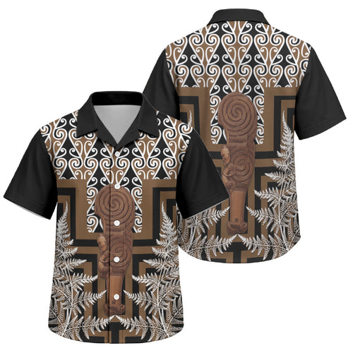 Wahaika New Zealand Family Matching Off The Shoulder Long Sleeve Dress and Hawaiian Shirt Maori Weapon Kowhaiwhai Fern Poutama Motifs