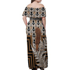 Wahaika New Zealand Family Matching Off Shoulder Maxi Dress and Hawaiian Shirt Maori Weapon Kowhaiwhai Fern Poutama Motifs