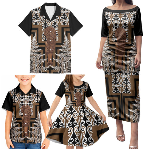 Wahaika New Zealand Family Matching Puletasi and Hawaiian Shirt Maori Weapon Kowhaiwhai Fern Poutama Motifs