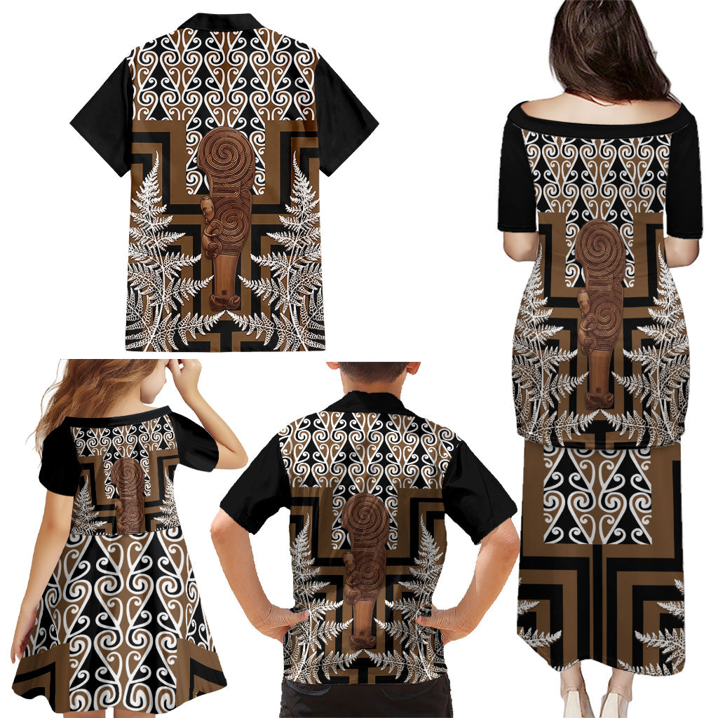 Wahaika New Zealand Family Matching Puletasi and Hawaiian Shirt Maori Weapon Kowhaiwhai Fern Poutama Motifs