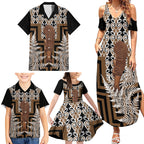 Wahaika New Zealand Family Matching Summer Maxi Dress and Hawaiian Shirt Maori Weapon Kowhaiwhai Fern Poutama Motifs