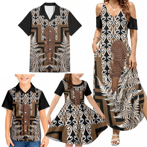 Wahaika New Zealand Family Matching Summer Maxi Dress and Hawaiian Shirt Maori Weapon Kowhaiwhai Fern Poutama Motifs