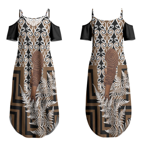 Wahaika New Zealand Family Matching Summer Maxi Dress and Hawaiian Shirt Maori Weapon Kowhaiwhai Fern Poutama Motifs