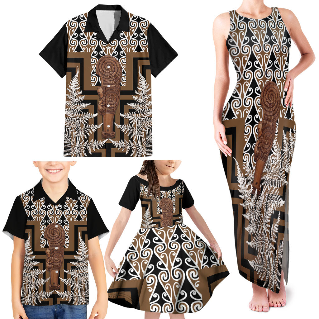 Wahaika New Zealand Family Matching Tank Maxi Dress and Hawaiian Shirt Maori Weapon Kowhaiwhai Fern Poutama Motifs