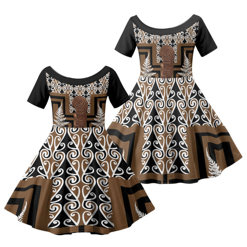Wahaika New Zealand Family Matching Tank Maxi Dress and Hawaiian Shirt Maori Weapon Kowhaiwhai Fern Poutama Motifs