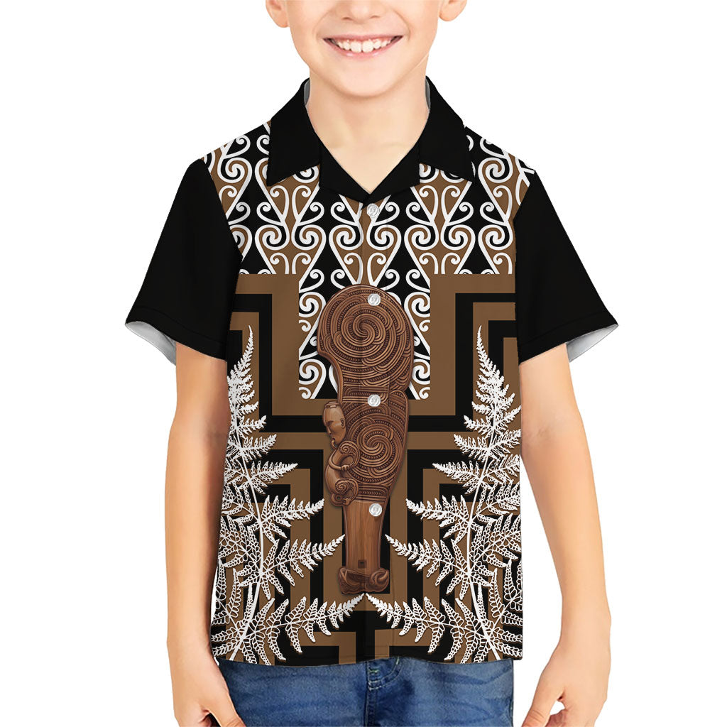 Wahaika New Zealand Kid Hawaiian Shirt Maori Weapon Kowhaiwhai Fern Poutama Motifs