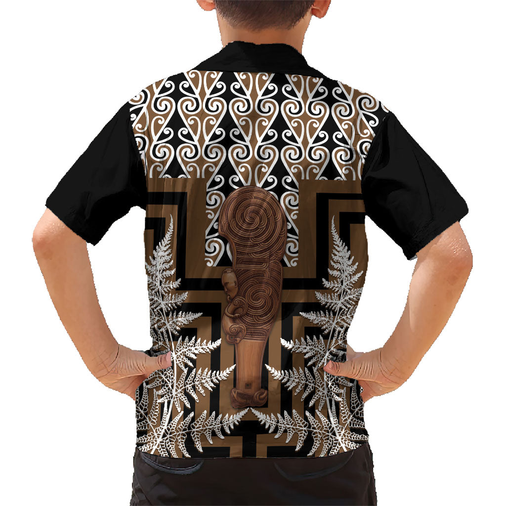 Wahaika New Zealand Kid Hawaiian Shirt Maori Weapon Kowhaiwhai Fern Poutama Motifs