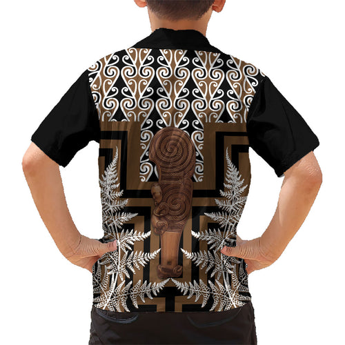 Wahaika New Zealand Kid Hawaiian Shirt Maori Weapon Kowhaiwhai Fern Poutama Motifs