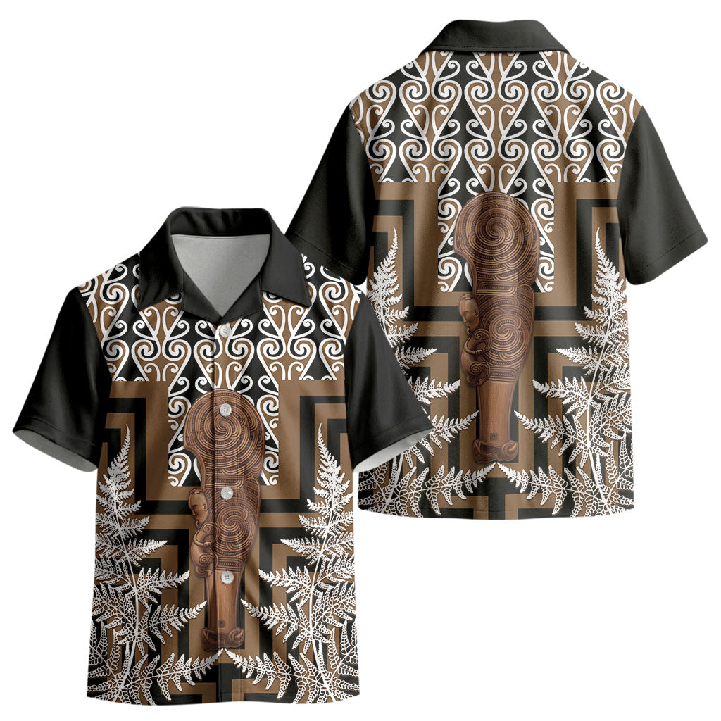 Wahaika New Zealand Kid Hawaiian Shirt Maori Weapon Kowhaiwhai Fern Poutama Motifs LT14