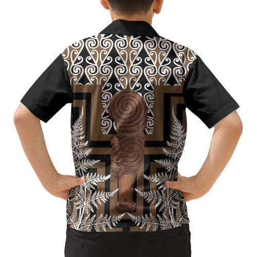 Wahaika New Zealand Kid Hawaiian Shirt Maori Weapon Kowhaiwhai Fern Poutama Motifs LT14