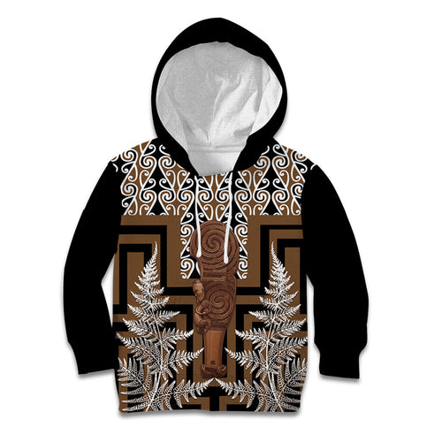 Wahaika New Zealand Kid Hoodie Maori Weapon Kowhaiwhai Fern Poutama Motifs