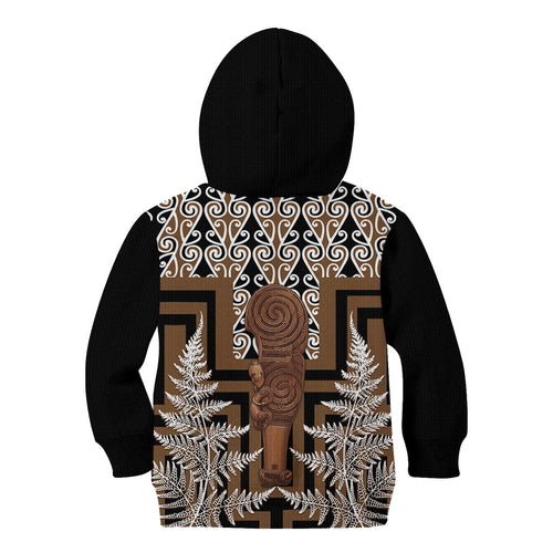 Wahaika New Zealand Kid Hoodie Maori Weapon Kowhaiwhai Fern Poutama Motifs