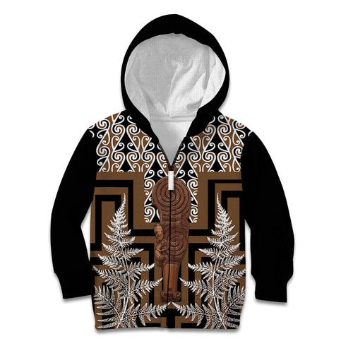 Wahaika New Zealand Kid Hoodie Maori Weapon Kowhaiwhai Fern Poutama Motifs