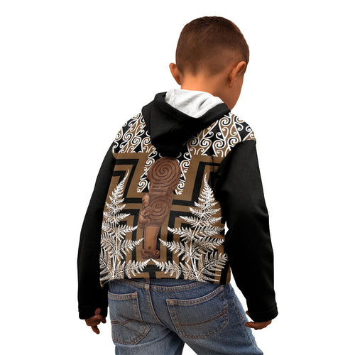 Wahaika New Zealand Kid Hoodie Maori Weapon Kowhaiwhai Fern Poutama Motifs