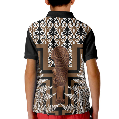 Wahaika New Zealand Kid Polo Shirt Maori Weapon Kowhaiwhai Fern Poutama Motifs
