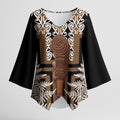 Wahaika New Zealand Kimono Sleeve Blouse Maori Weapon Kowhaiwhai Fern Poutama Motifs