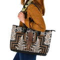 Wahaika New Zealand Leather Tote Bag Maori Weapon Kowhaiwhai Fern Poutama Motifs